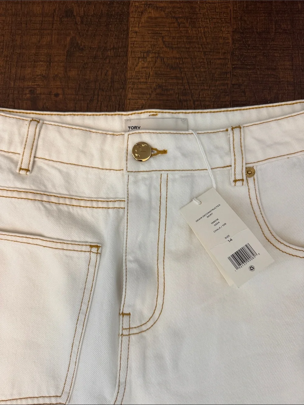 Tory Burch Denim Deconstructed Skirt Chalk